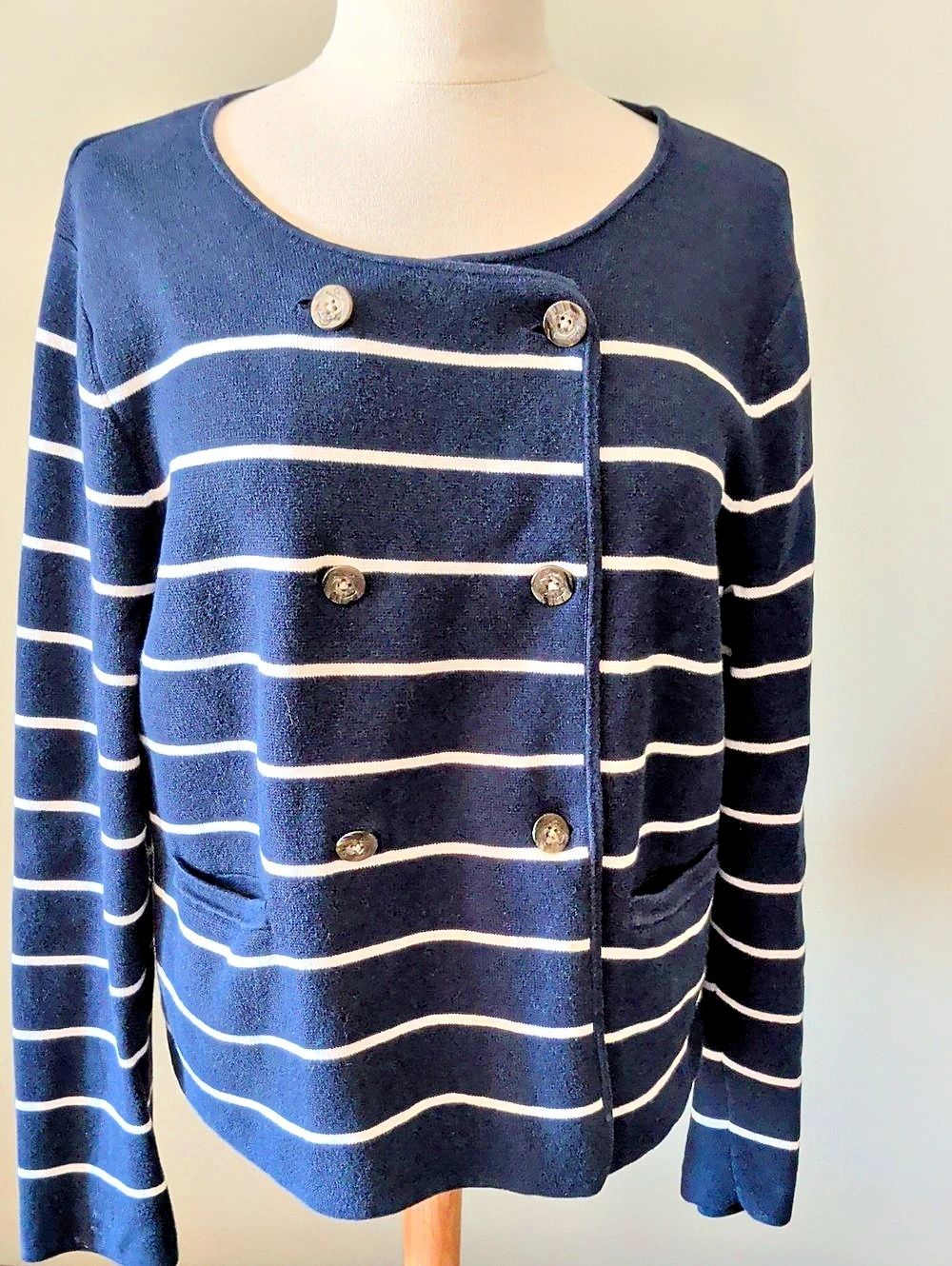 Vineyard Vines Striped Cotton Cardigan in Blue & White Size Large